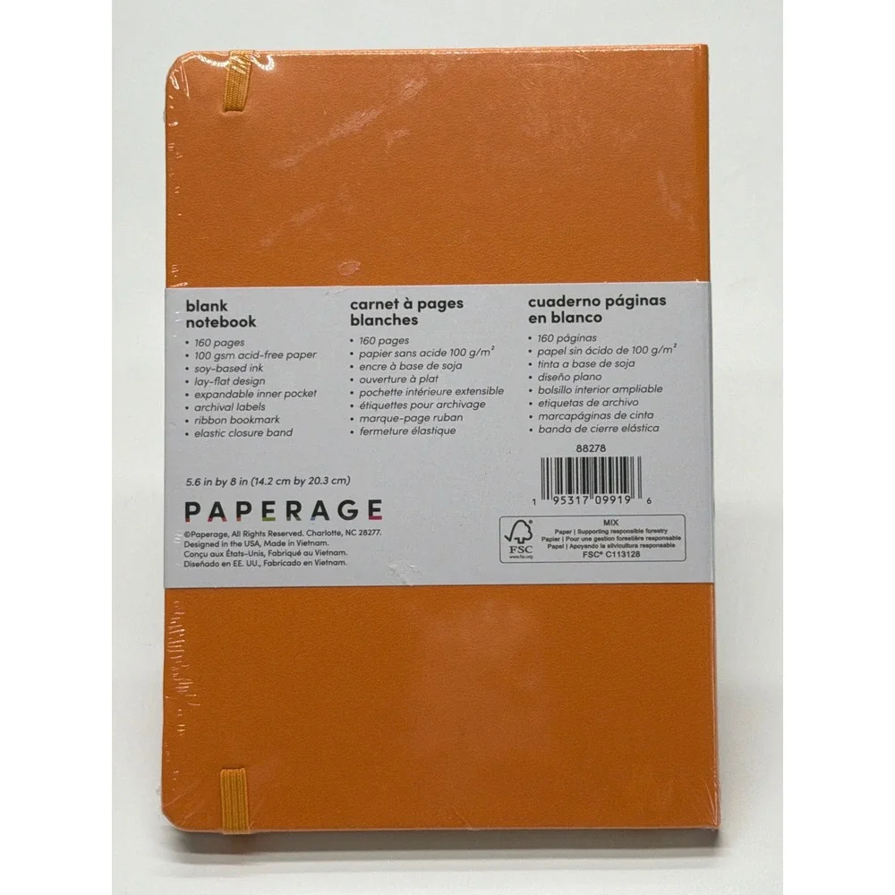 Paperage Blank Notebook Orange Hardcover 160 Pages 5.6x8 100gsm Acid-Free 88278
